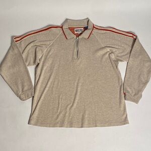 Vintage 1990s Collared Raglan Cut Cotton 3/4 Zip Sweater w Sleeve Stripes! XL